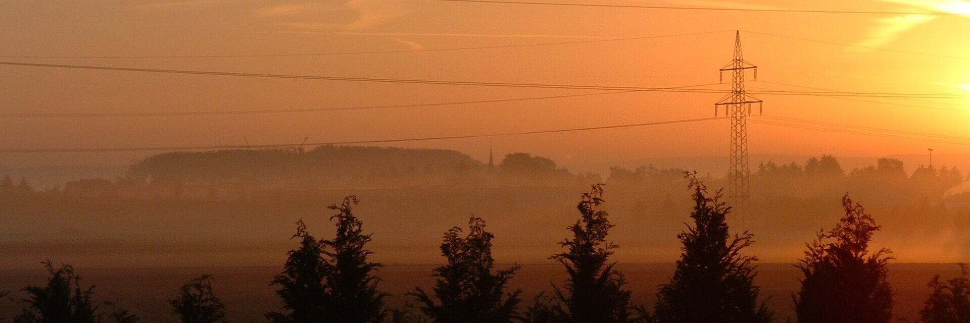 Sonnenuntergang mit Bäumen im Vordergrund